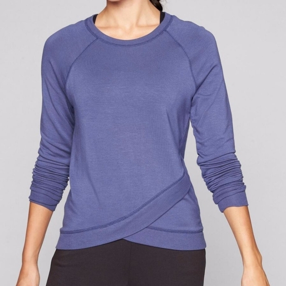 Athleta Criss Cross Sweatshirt Lightweight Cozy Layer‎ Sweatshirt Marl Grey Blue - Picture 1 of 10